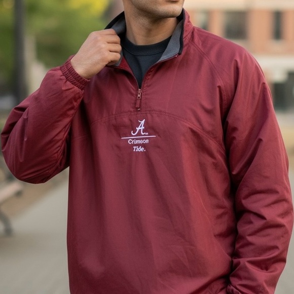 Alabama Crimson Tide BAMA Half-Zip Pullover Fleece Lined Rain Jacket Men… - Picture 1 of 10